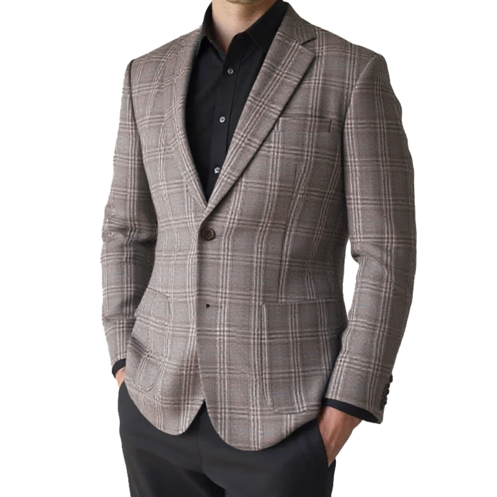 Mens Fashion Blazer - 2026 Модная мужская куртка Коричнево-серый клетчатый