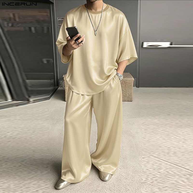 Men'S Fashion Loose Pants - Мужские комплекты INCERUN: однотонные свободные блестящие