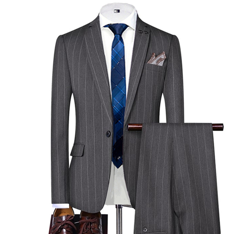 Slim Fit Blazer Men - Серо-черные полосатые мужские костюмы с однобортным