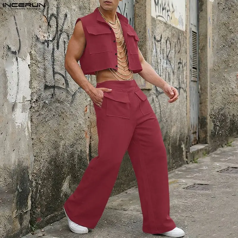 Men'S Fashion Loose Pants - Мужской комплект INCERUN: однотонные укороченные топы