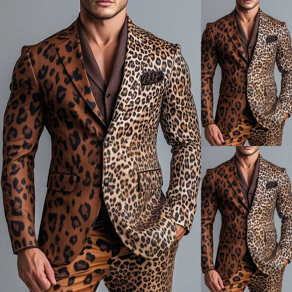 Mens Fashion Blazer - Модный мужской костюм-двойка: леопардовый пиджак и